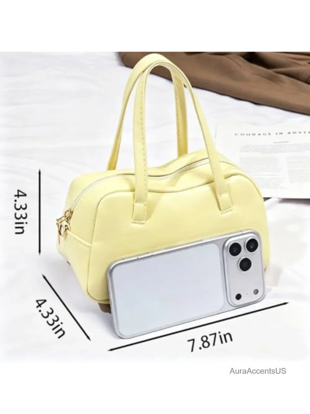 Mini Satchel Handbag Detachable Gold Chain Strap Crossbody PU Leather